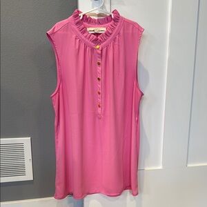 LOFT Mixed Media Ruffle Neck Sleeveless Shell